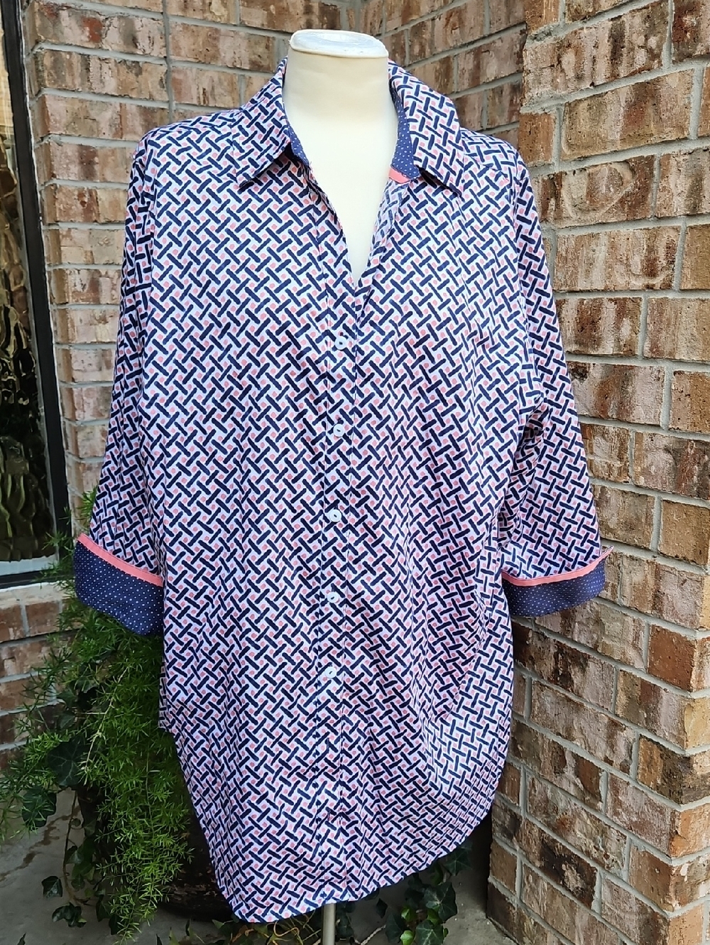 FOXCROFT NYC 3/4 Sleeve Button Down Shirt Sz 18W Shaped
